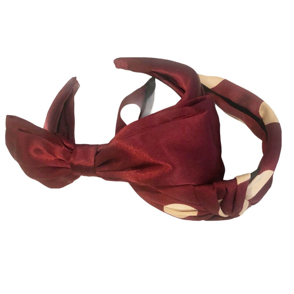 Set Of 2 Headbands fabric covered knot Maroon Bow Polka Dots hair